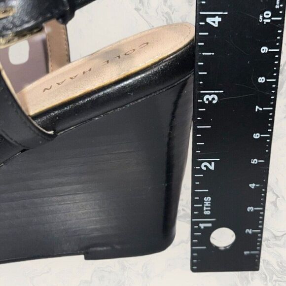 Cole Haan Black Wedge Sandals 7B - Picture 2 of 9